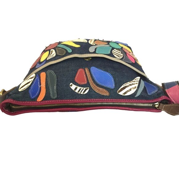 AmeriLeather Flower Patchwork Colorful Design Shoulder Bag Adjustable Strap - Picture 7 of 10